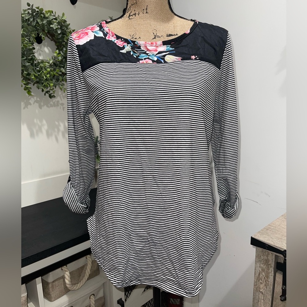 Striped Floral Long Sleeve Top